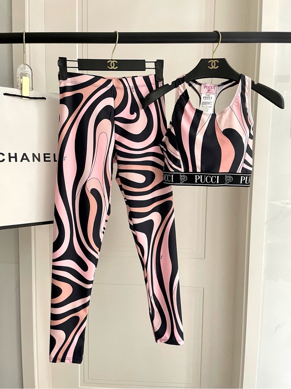 Emilio Pucci Pink & Black Swirl Leggings Set